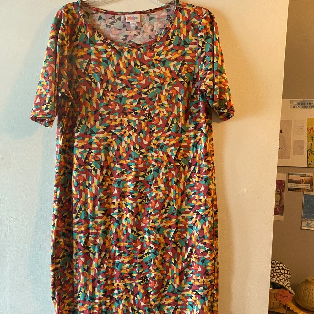 LulaRue soft 100% cotton Geometric pattern midi dress . XL